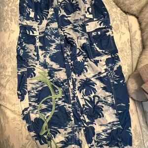 Blue and White capri Cargo Pants with Green Detail by free people movement